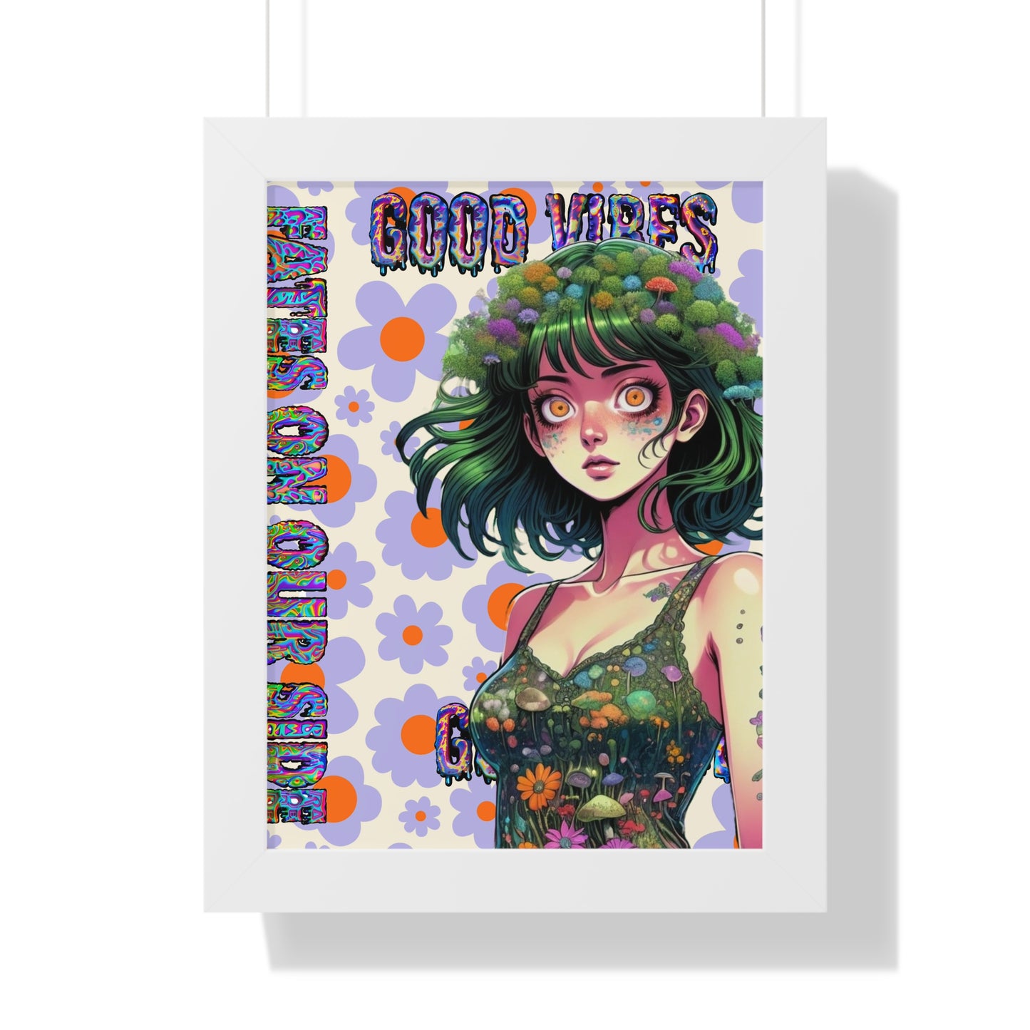 Good Vibes Flower Power - Framed Vertical Poster