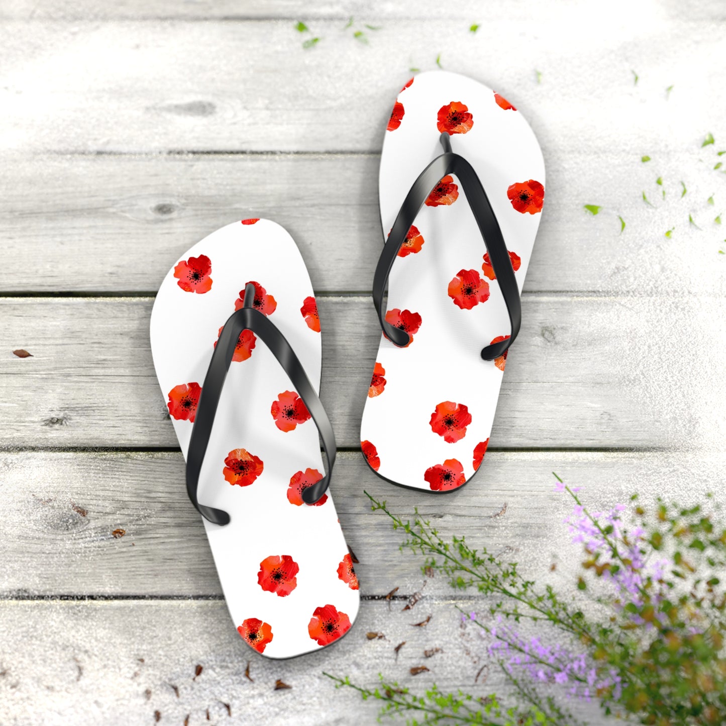 White and Red Flowers Fated MC Flip Flops
