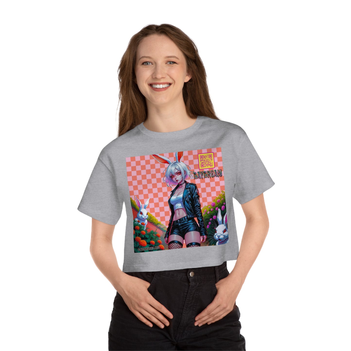 Pink Checkered Daydream Champion Cropped T-Shirt