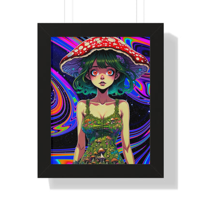 Mushroom Girl Space Vibes - Framed Vertical Poster