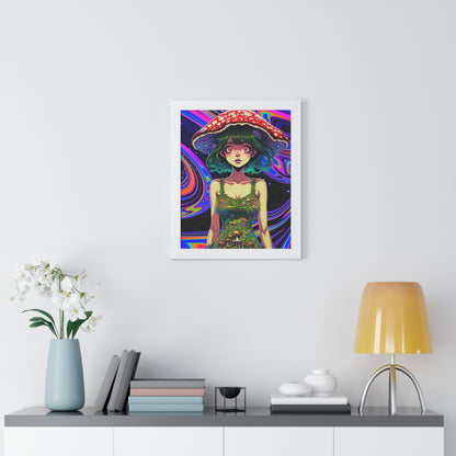 Mushroom Girl Space Vibes - Framed Vertical Poster