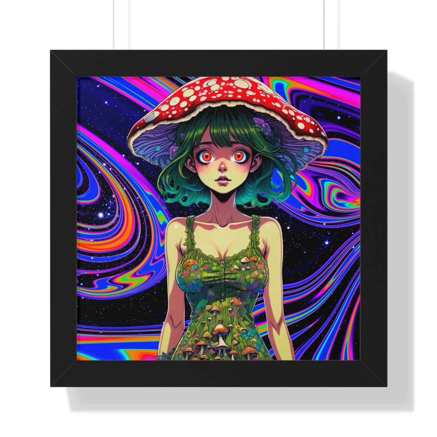 Mushroom Girl Space Vibes - Framed Vertical Poster