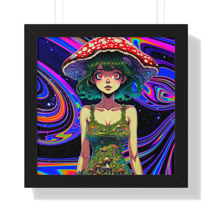 Mushroom Girl Space Vibes - Framed Vertical Poster