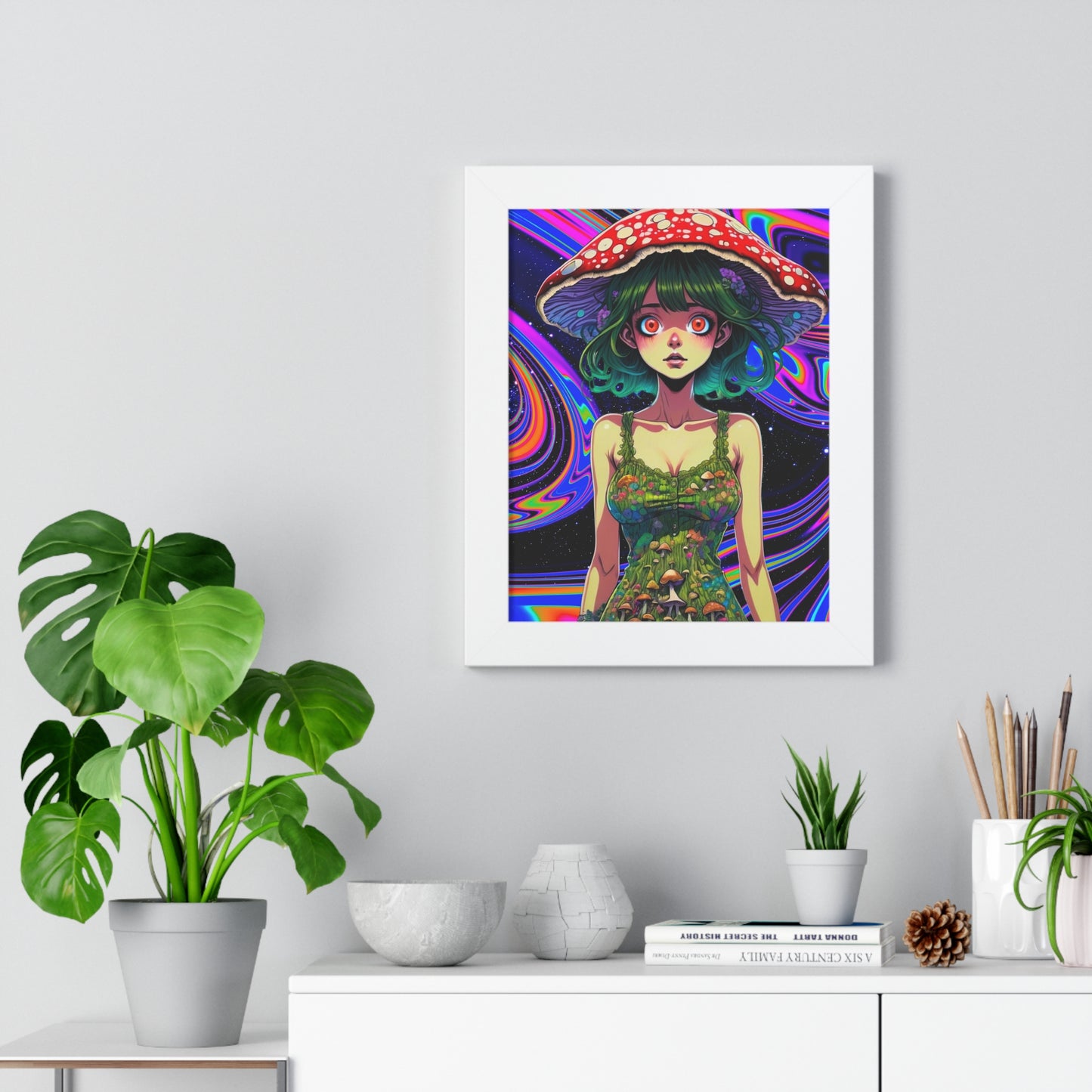 Mushroom Girl Space Vibes - Framed Vertical Poster