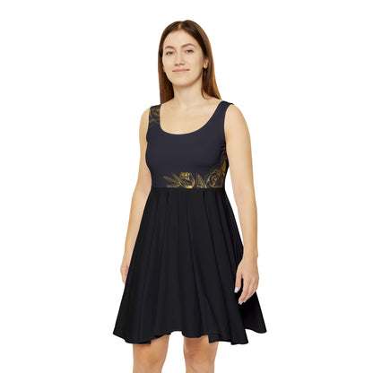 Split Black and Gold Flowers Fated MC Women's Skater Dress