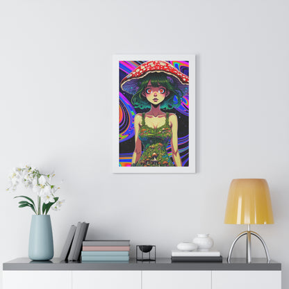 Mushroom Girl Space Vibes - Framed Vertical Poster
