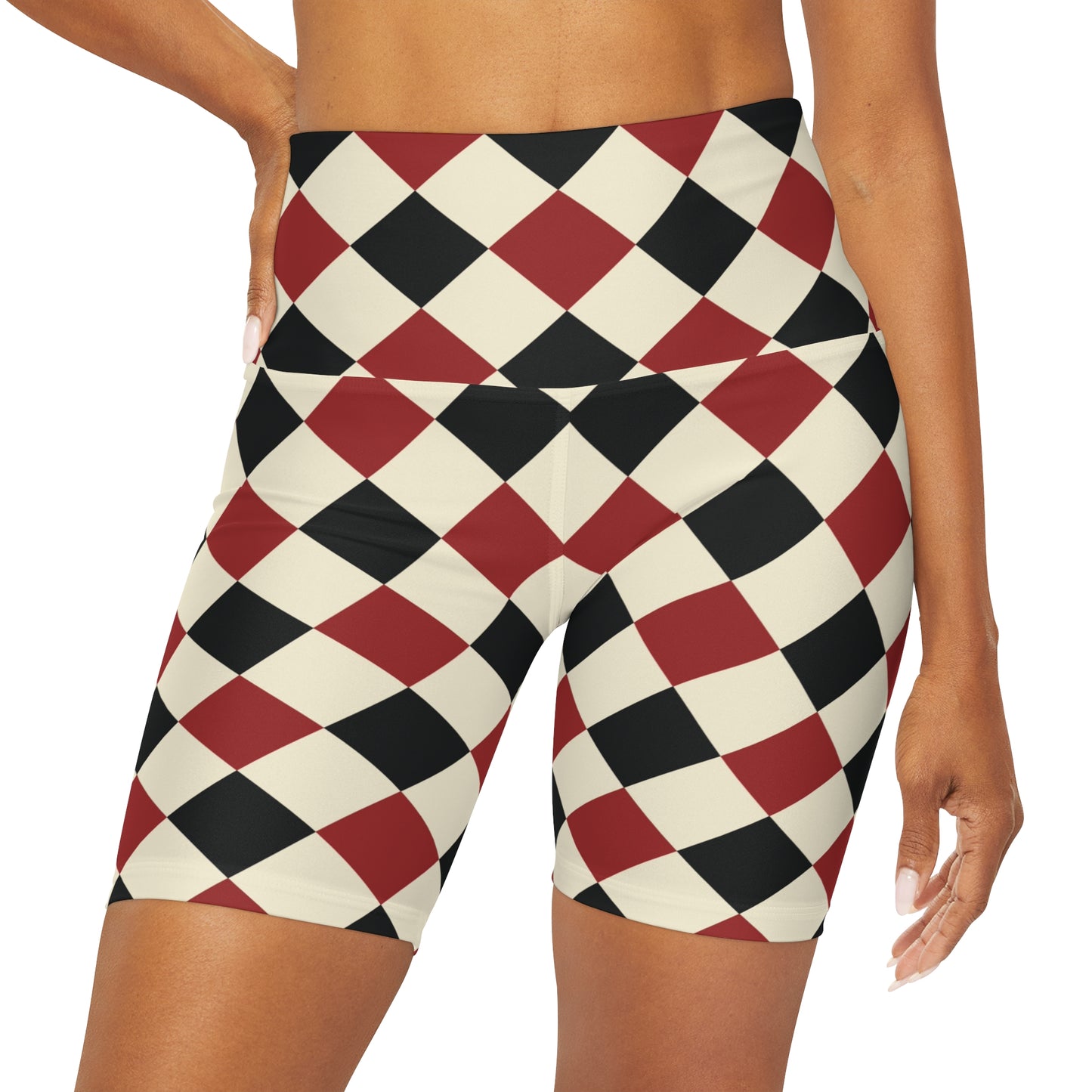 Black and Red Checkered Alice High Waisted Yoga Shorts
