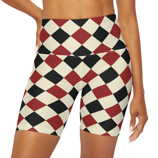 Black and Red Checkered Alice High Waisted Yoga Shorts