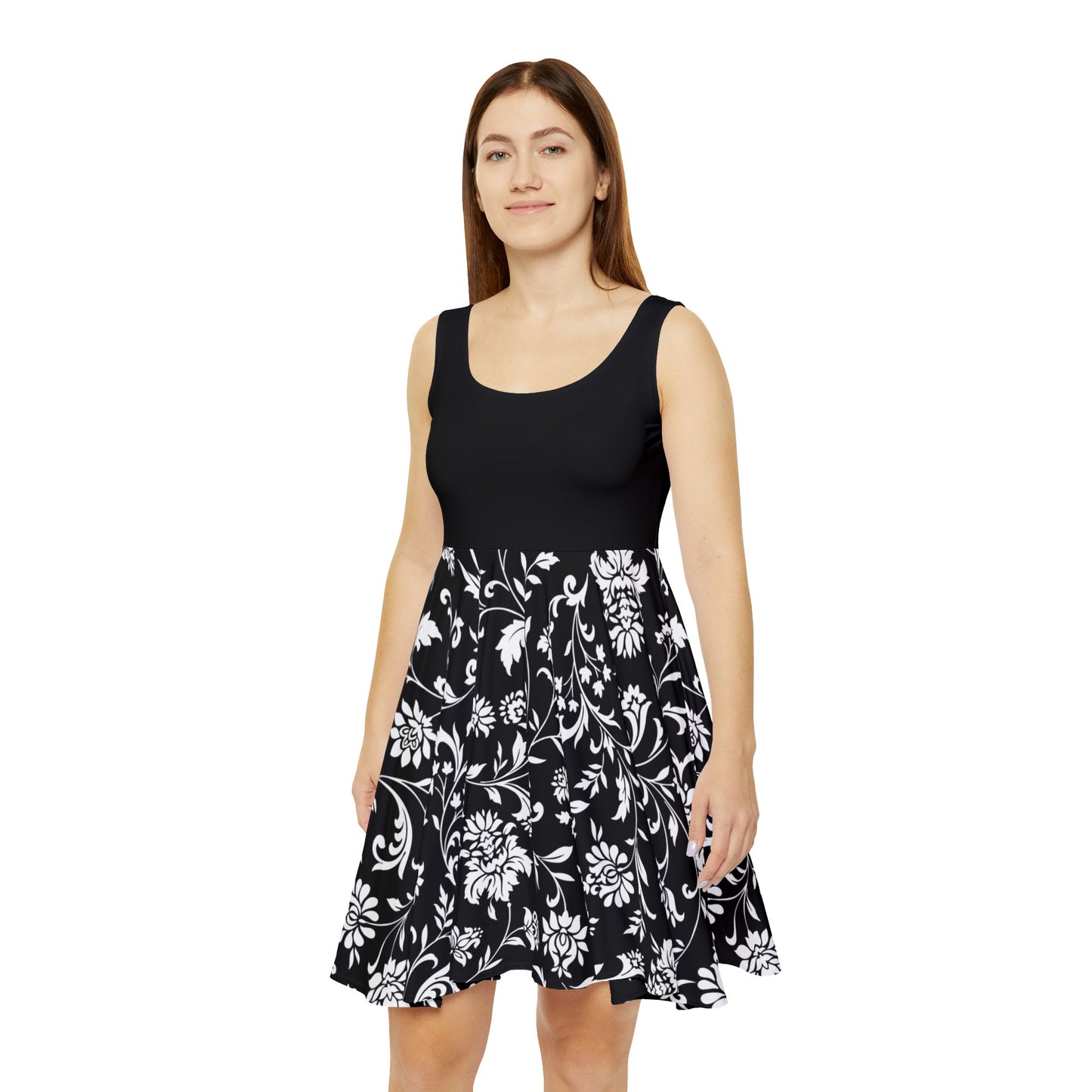 V2 Split B&W Flowers Lace Fated MC Women's Skater Dress