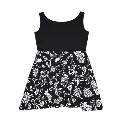 V2 Split B&W Flowers Lace Fated MC Women's Skater Dress