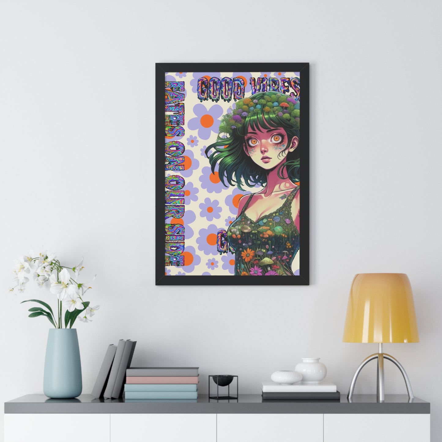 Good Vibes Flower Power - Framed Vertical Poster