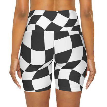 Twisted Black and White Checkered Alice High Waisted Yoga Shorts