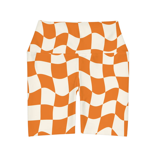 Orange Checkered Alice High Waisted Yoga Shorts