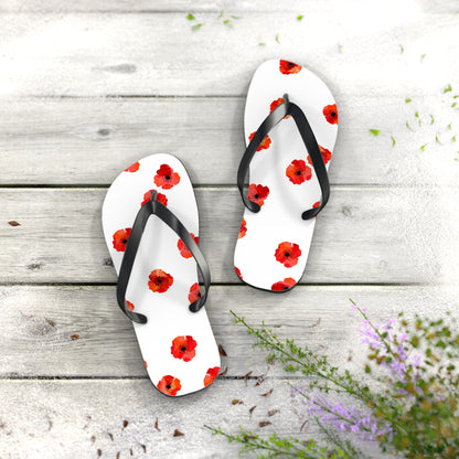 White and Red Flowers Fated MC Flip Flops