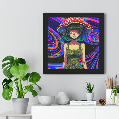 Mushroom Girl Space Vibes - Framed Vertical Poster