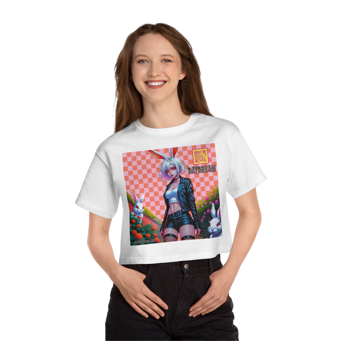 Pink Checkered Daydream Champion Cropped T-Shirt