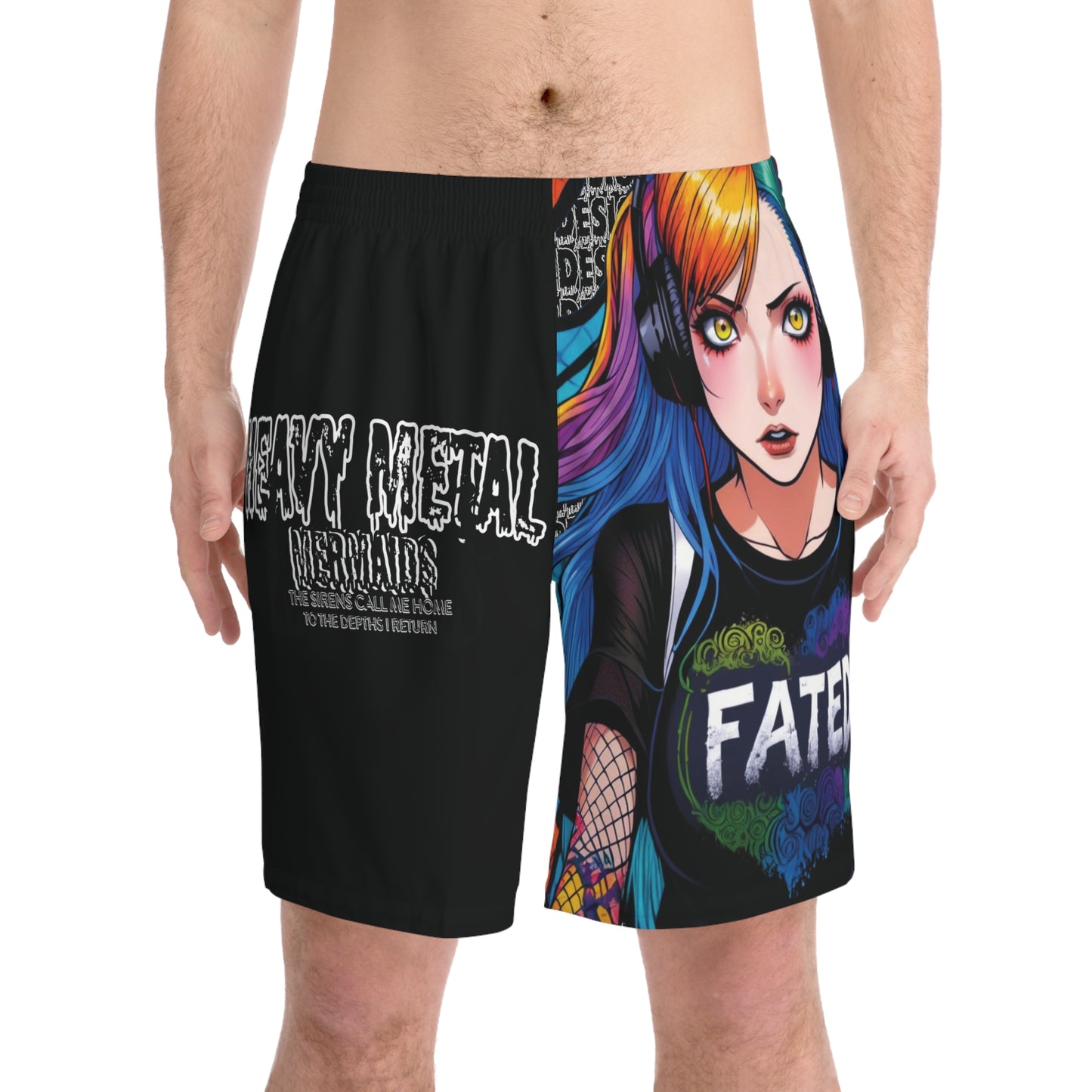 Heavy Metal Mermaid - Men's Elastic Beach Shorts