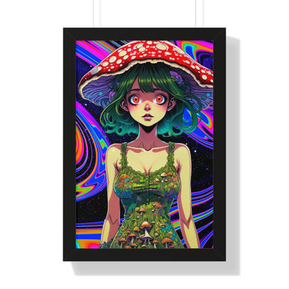 Mushroom Girl Space Vibes - Framed Vertical Poster