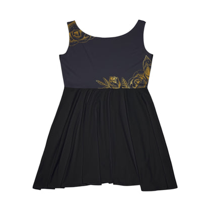 Split Black and Gold Flowers Fated MC Women's Skater Dress