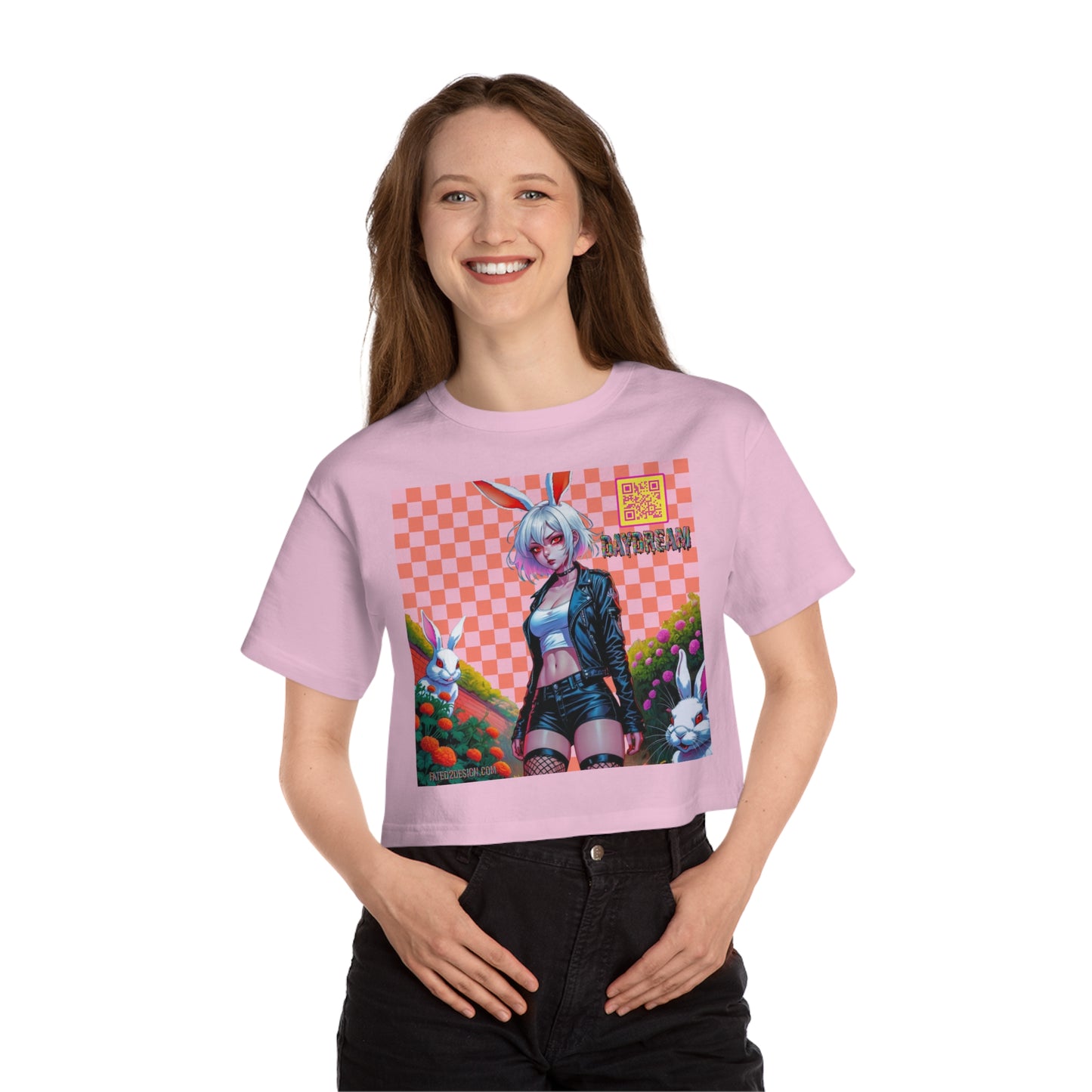 Pink Checkered Daydream Champion Cropped T-Shirt