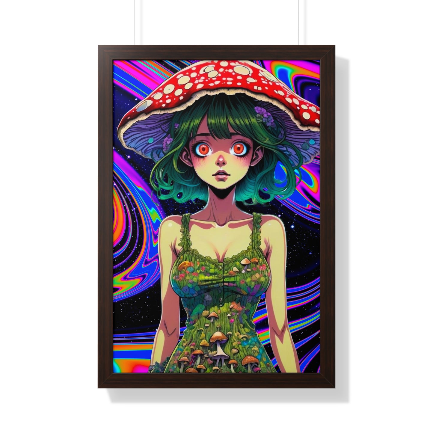 Mushroom Girl Space Vibes - Framed Vertical Poster