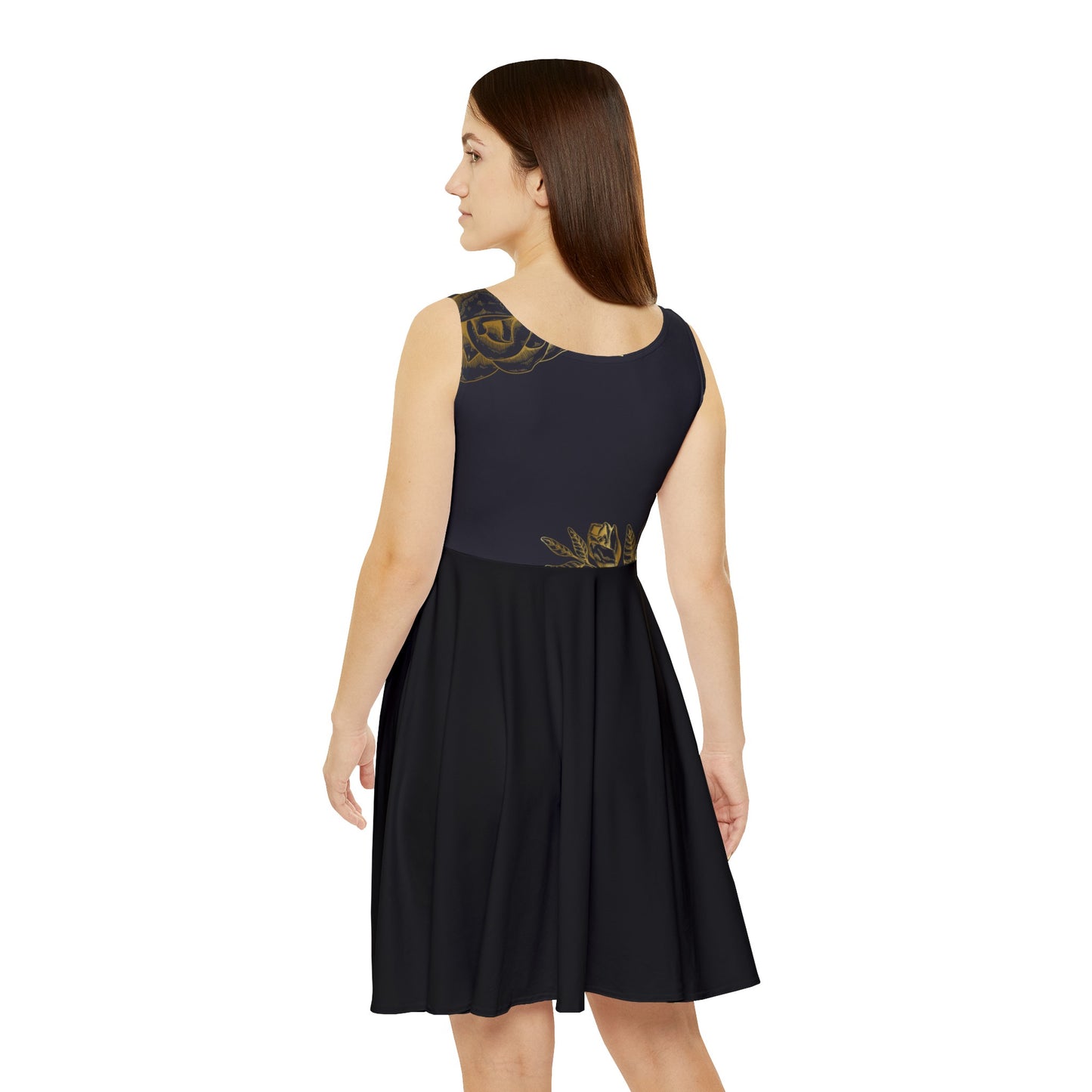 Split Black and Gold Flowers Fated MC Women's Skater Dress