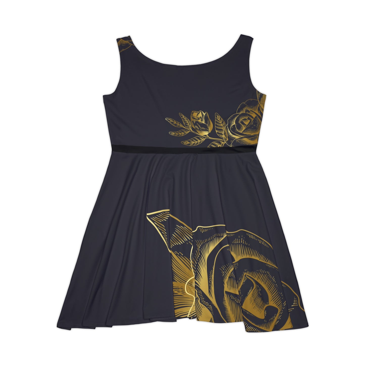 Mid Split Black and Gold Flowers Fated MC Women's Skater Dress