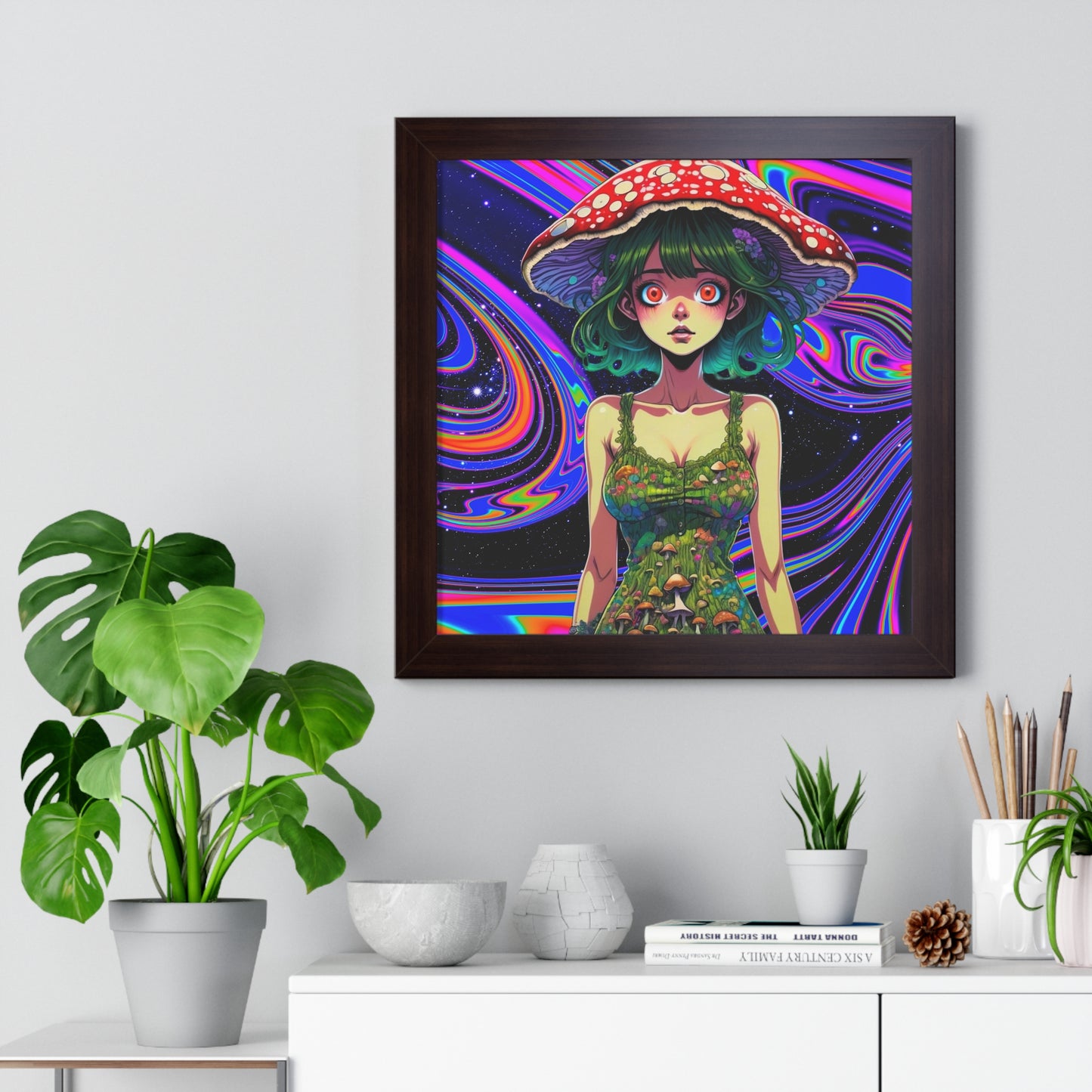 Mushroom Girl Space Vibes - Framed Vertical Poster