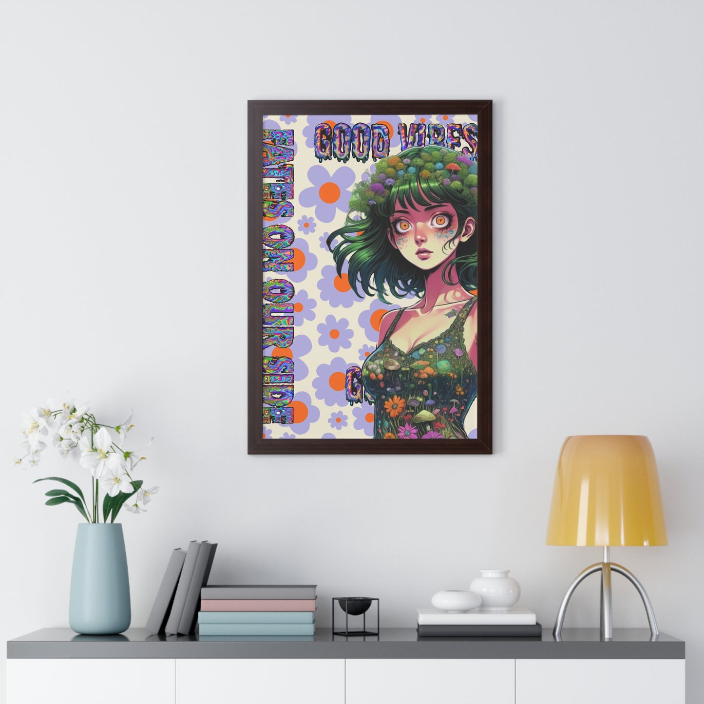 Good Vibes Flower Power - Framed Vertical Poster