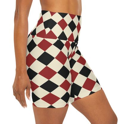 Black and Red Checkered Alice High Waisted Yoga Shorts
