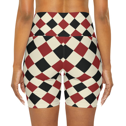 Black and Red Checkered Alice High Waisted Yoga Shorts