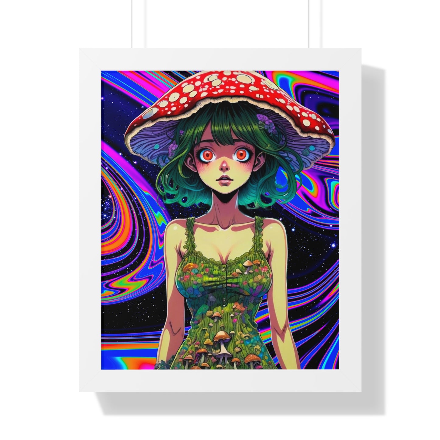 Mushroom Girl Space Vibes - Framed Vertical Poster