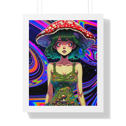 Mushroom Girl Space Vibes - Framed Vertical Poster