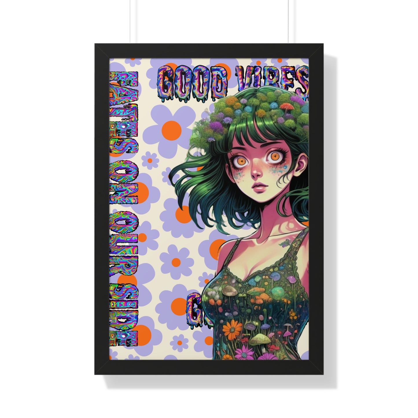 Good Vibes Flower Power - Framed Vertical Poster