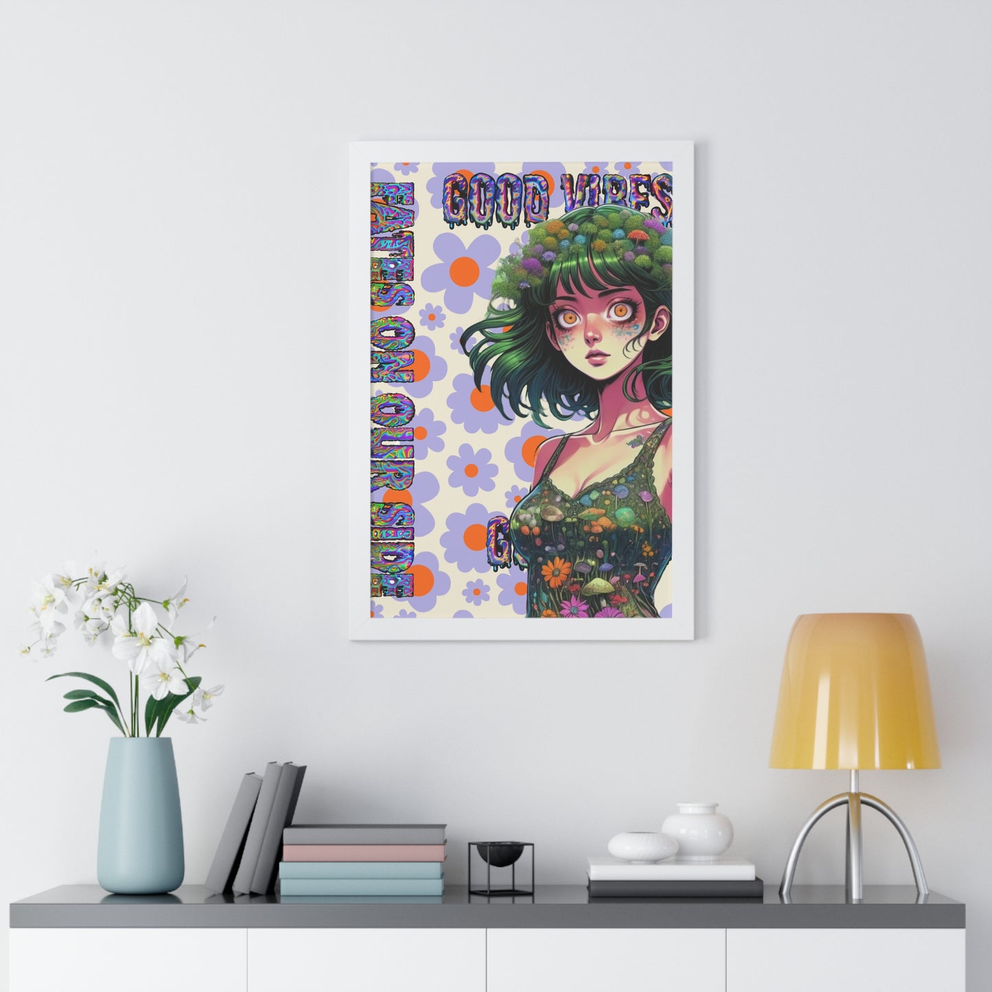 Good Vibes Flower Power - Framed Vertical Poster