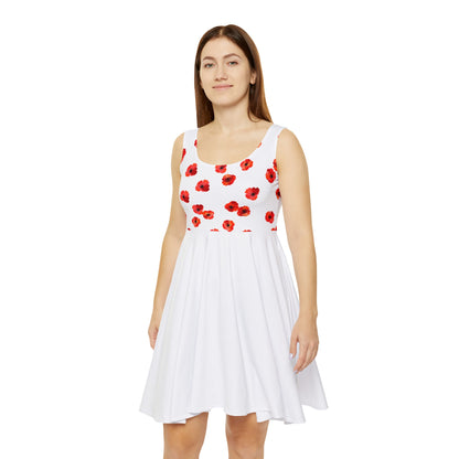 Split White and Red Flowers Fated MC Women's Skater Dress