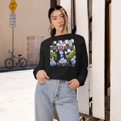 Black and White Checkered Daydream Cropped Fleece Pullover