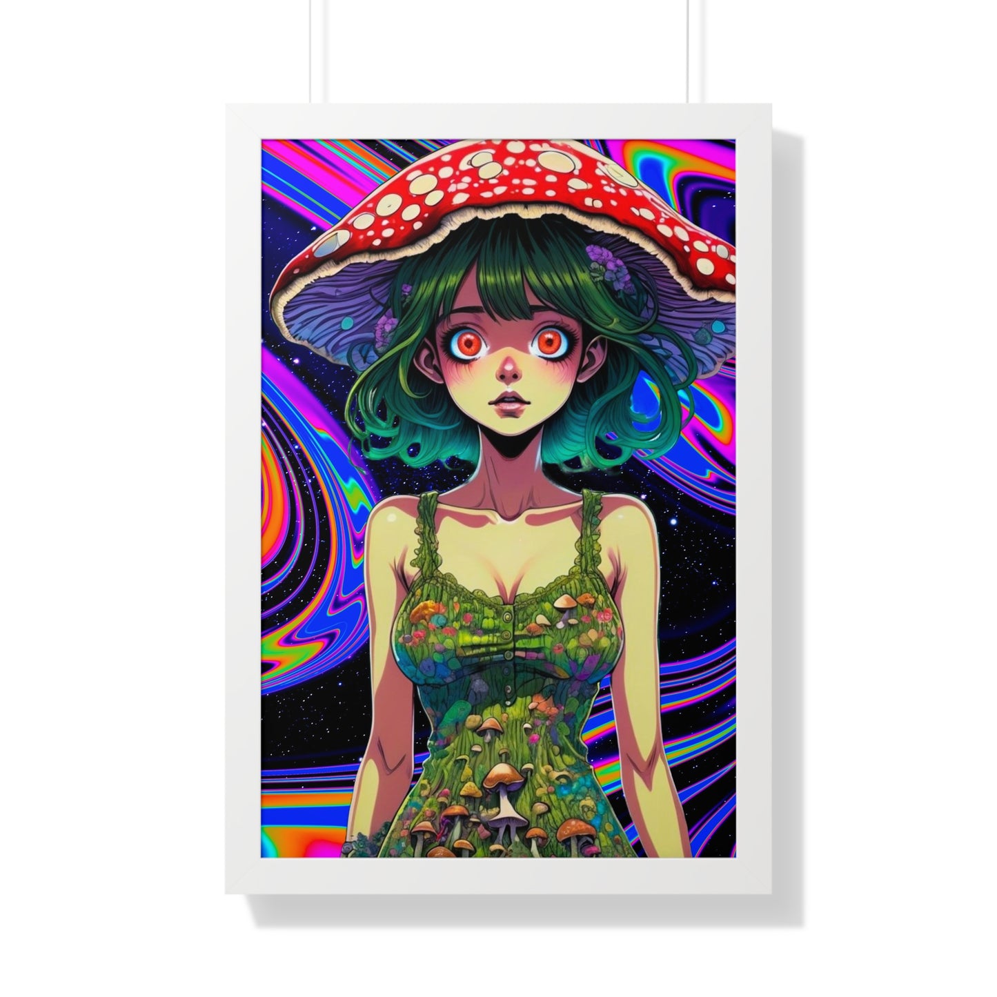 Mushroom Girl Space Vibes - Framed Vertical Poster