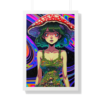 Mushroom Girl Space Vibes - Framed Vertical Poster