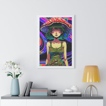 Mushroom Girl Space Vibes - Framed Vertical Poster