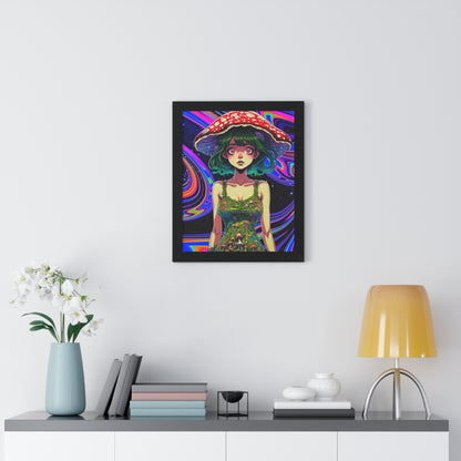 Mushroom Girl Space Vibes - Framed Vertical Poster