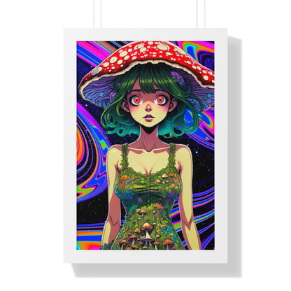 Mushroom Girl Space Vibes - Framed Vertical Poster