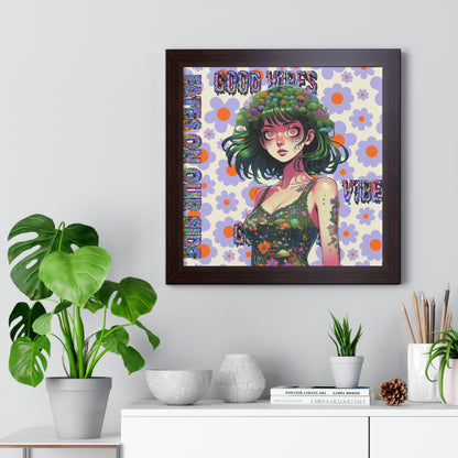 Good Vibes Flower Power - Framed Vertical Poster