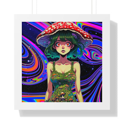 Mushroom Girl Space Vibes - Framed Vertical Poster