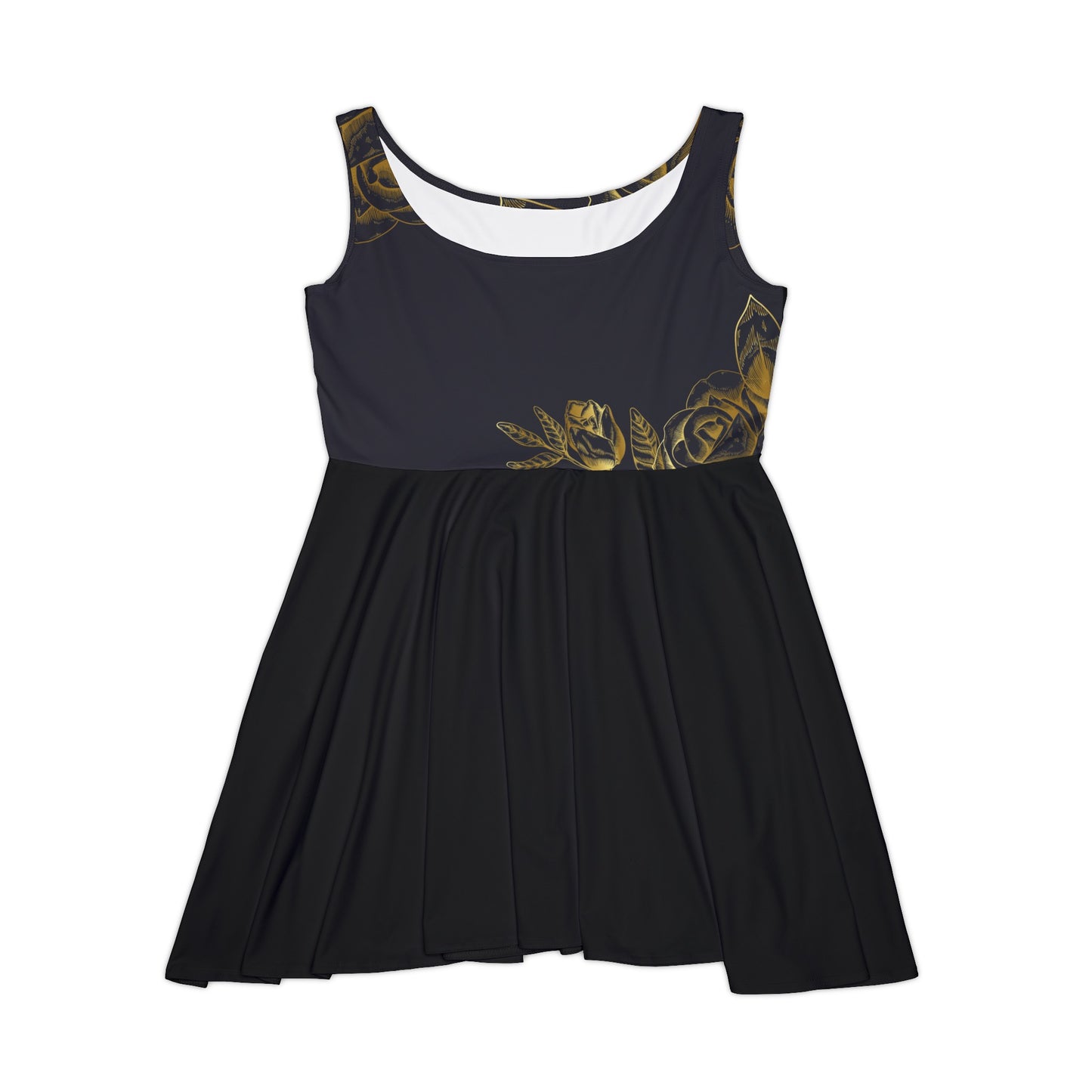 Split Black and Gold Flowers Fated MC Women's Skater Dress