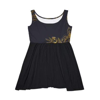 Split Black and Gold Flowers Fated MC Women's Skater Dress