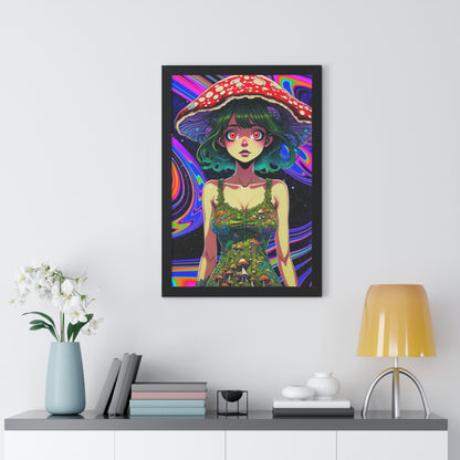 Mushroom Girl Space Vibes - Framed Vertical Poster