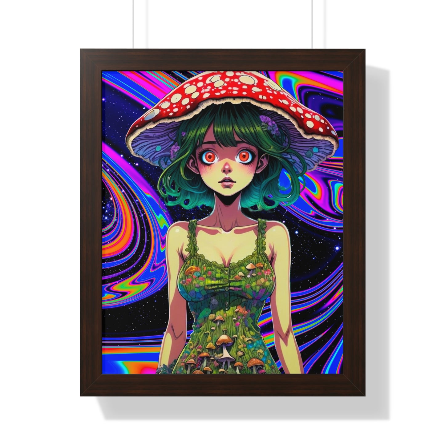Mushroom Girl Space Vibes - Framed Vertical Poster