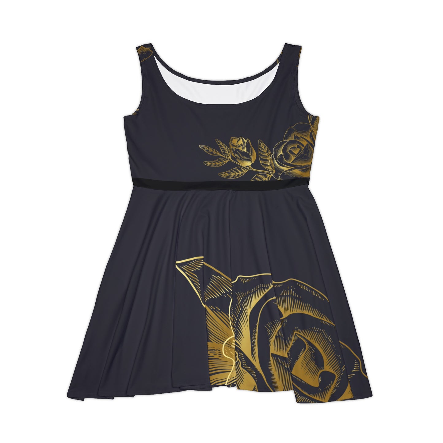 Mid Split Black and Gold Flowers Fated MC Women's Skater Dress