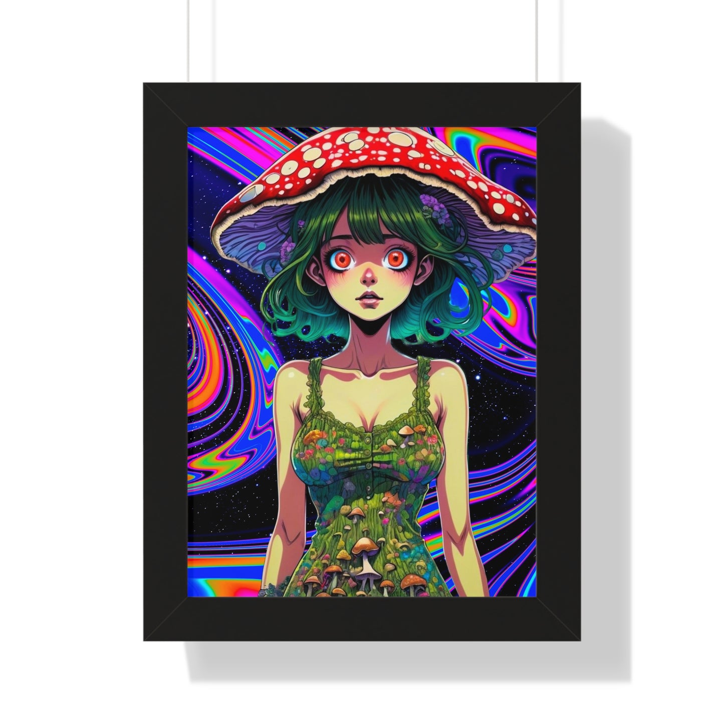 Mushroom Girl Space Vibes - Framed Vertical Poster